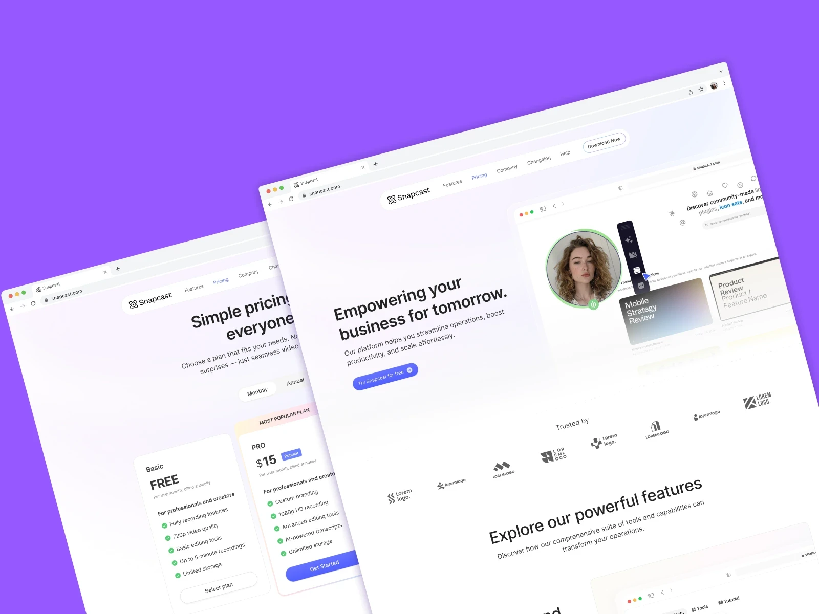 SnapCest SaaS landing page template – clean hero section with call-to-action and dashboard preview