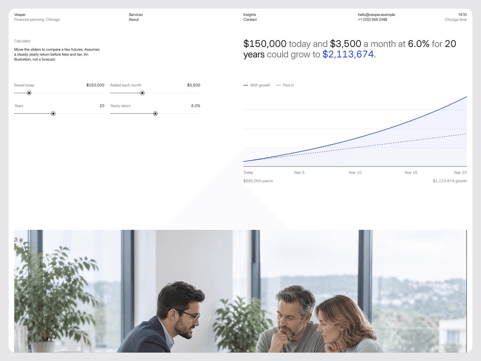 Vesper savings calculator with growth chart