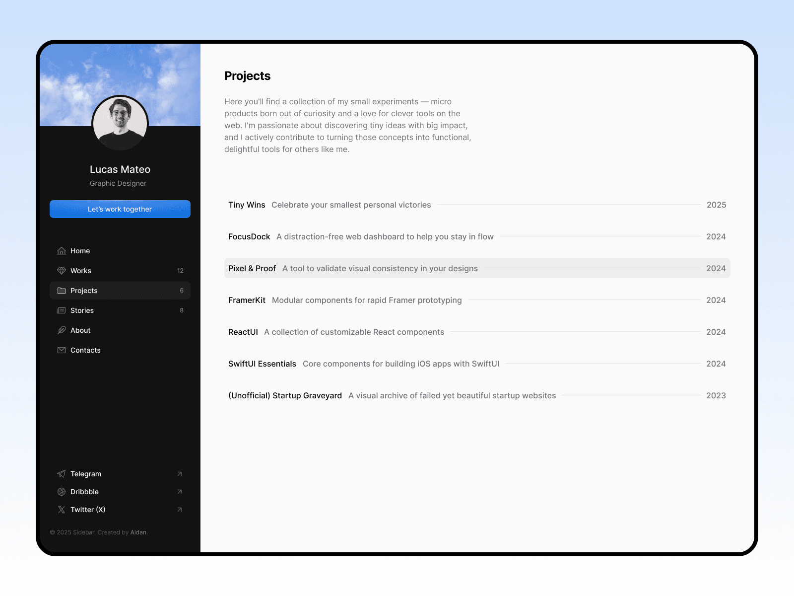 Lucas Mateo Framer template Portfolio