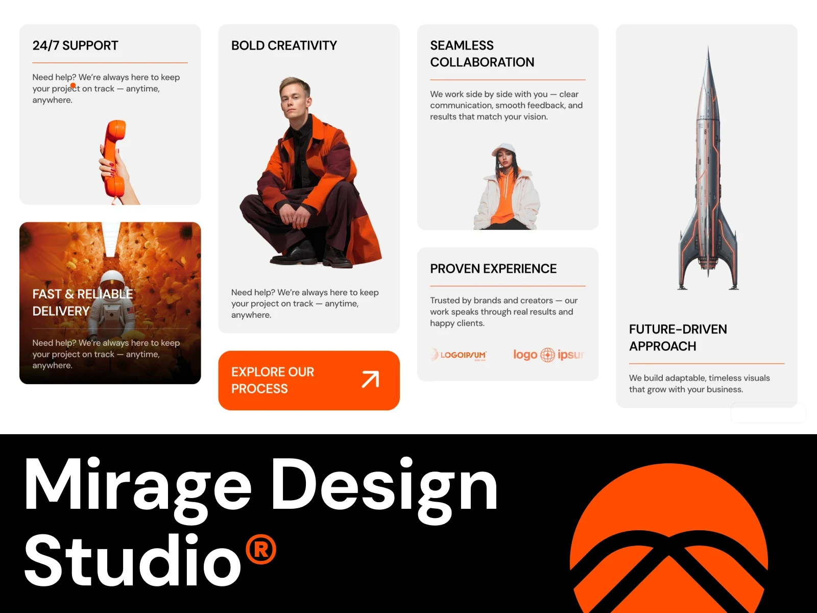 Mirage Studio — a futuristic Framer template crafted for creative studios and digital designers. Featuring immersive motion, a cinematic hero section, elegant typography, and fluid storytelling throughout every page.