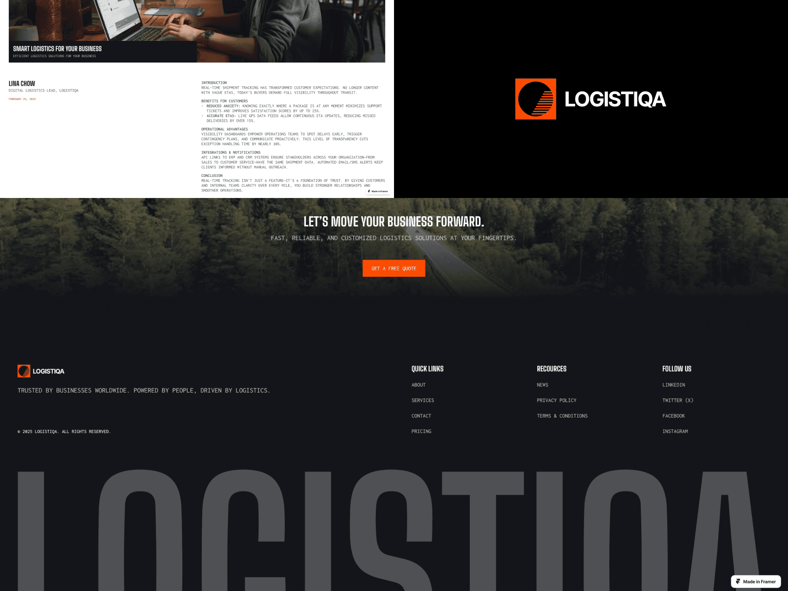 Modern logistics and freight services website template design — Logistiqa.