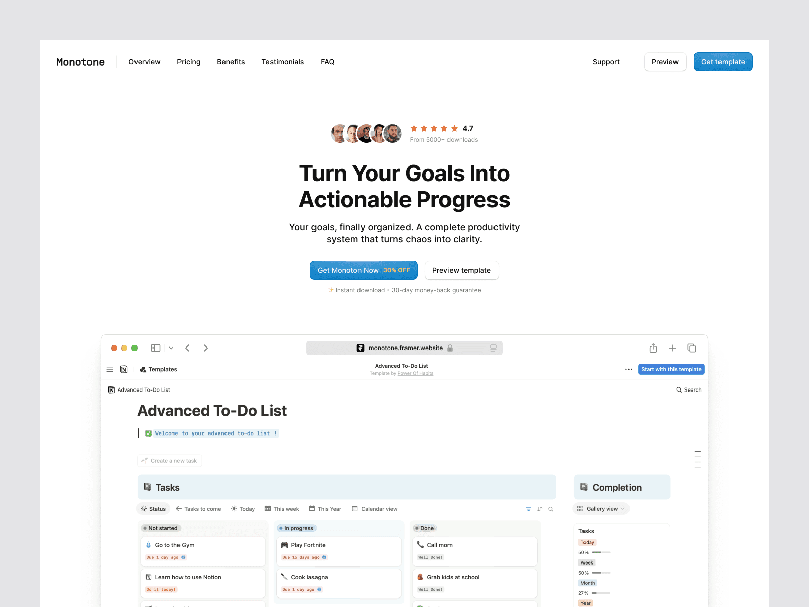  Monotone is a Notion-style website template with a minimalist design, perfect for solo creators and SaaS startup founders. Build a marketing-ready landing page, creator portfolio, or startup website in minutes with this conversion-focused Framer template.