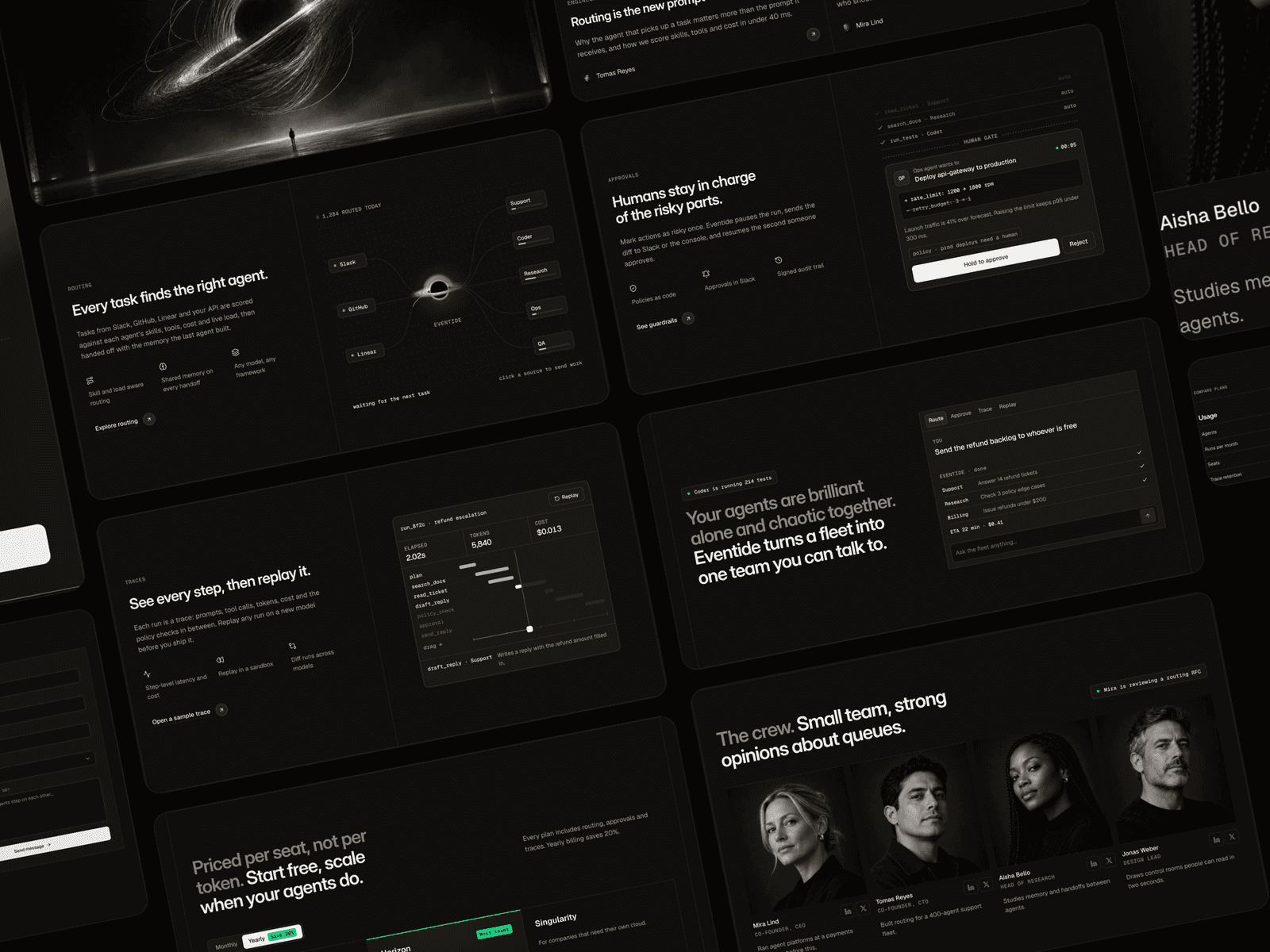Eventide routing, approvals and traces sections