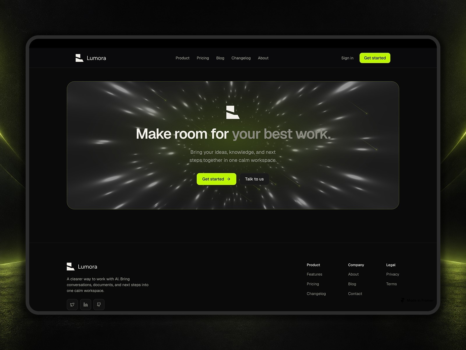Lumora Workspace Framer template preview