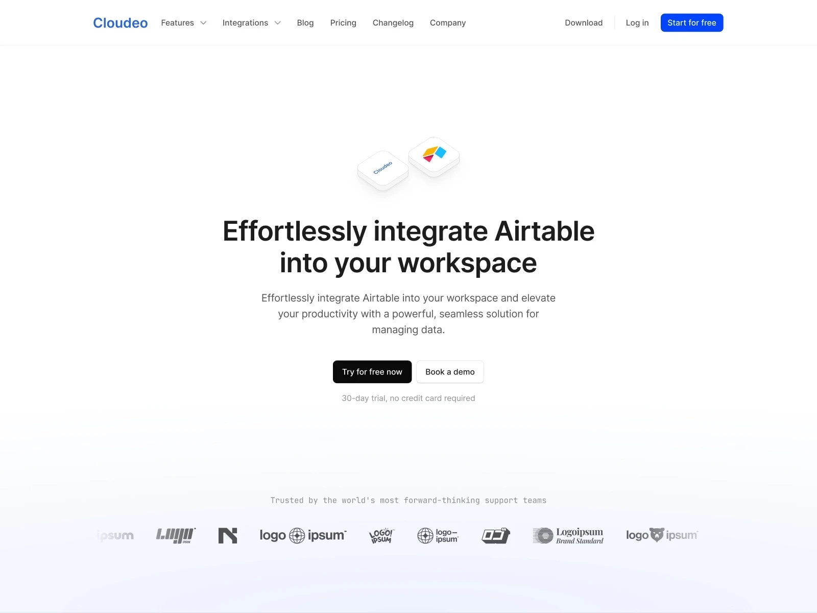 Preview of Cloudeo Framer template — a modern, AI-focused SaaS landing page with responsive layout and key features listed on a dark background.