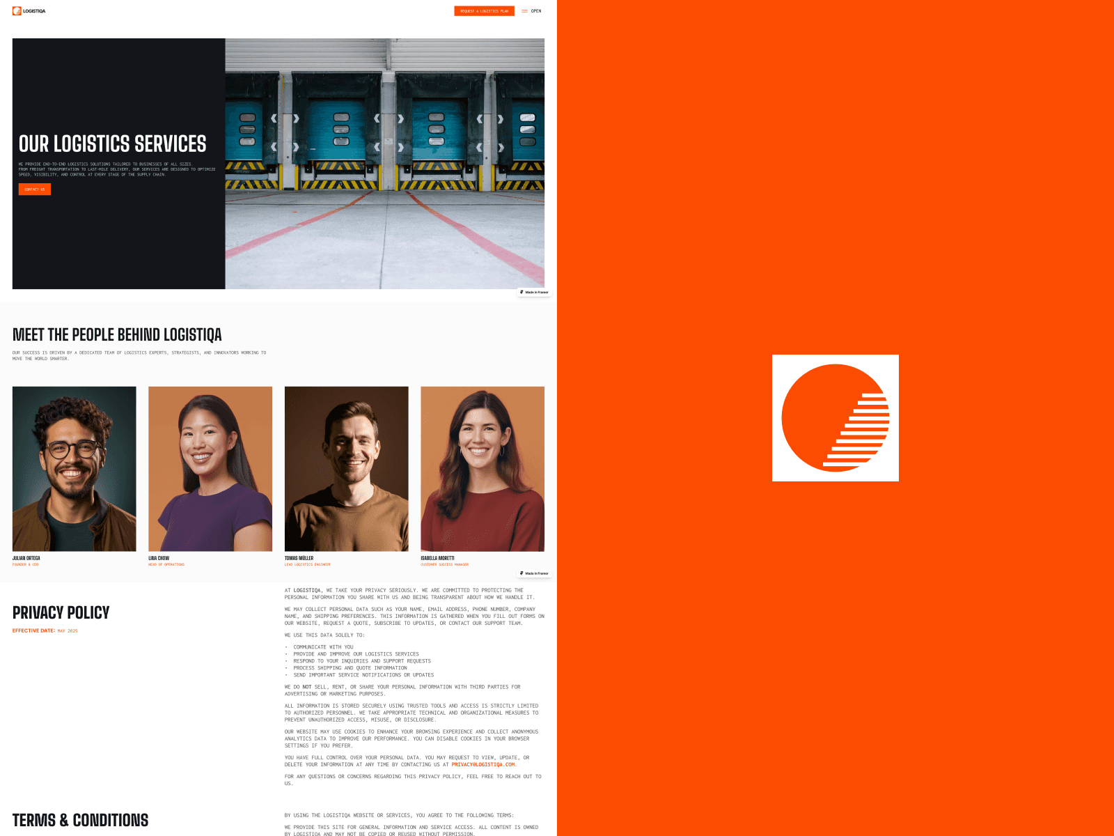 Modern logistics and freight services website template design — Logistiqa.