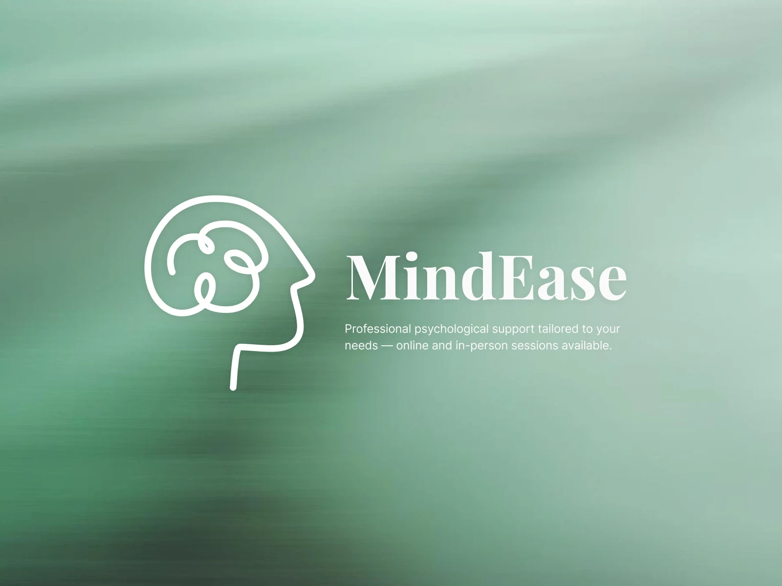 MindEase Framer template preview — a calming, minimalist website design for psychologists and therapists, featuring a soft green color palette, mental health icon, and call-to-action buttons for booking sessions.
