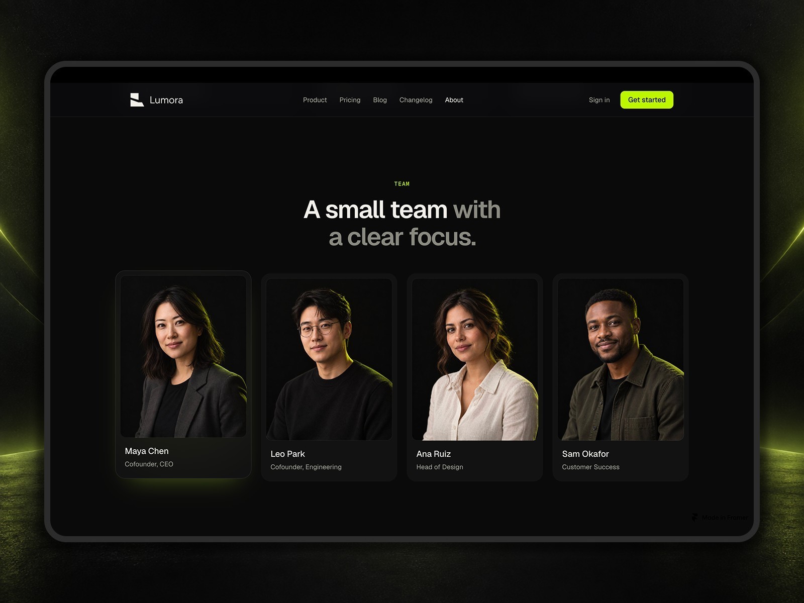 Lumora Workspace Framer template preview