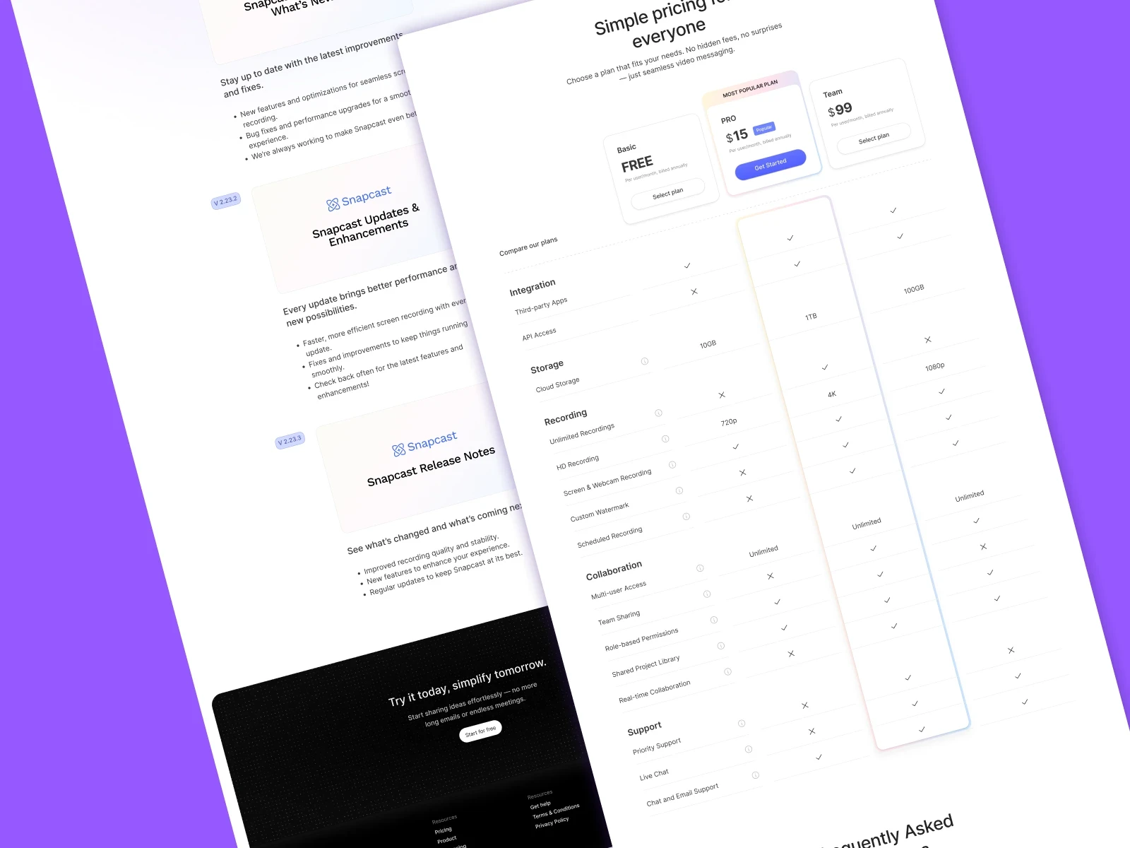 SnapCest SaaS landing page template – clean hero section with call-to-action and dashboard preview