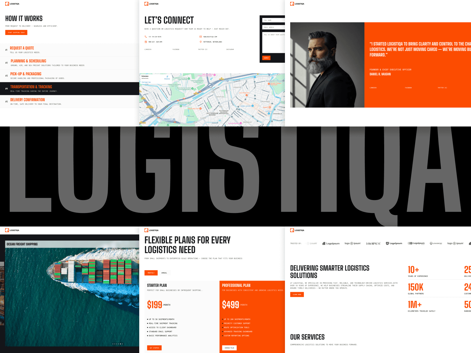 Modern logistics and freight services website template design — Logistiqa.