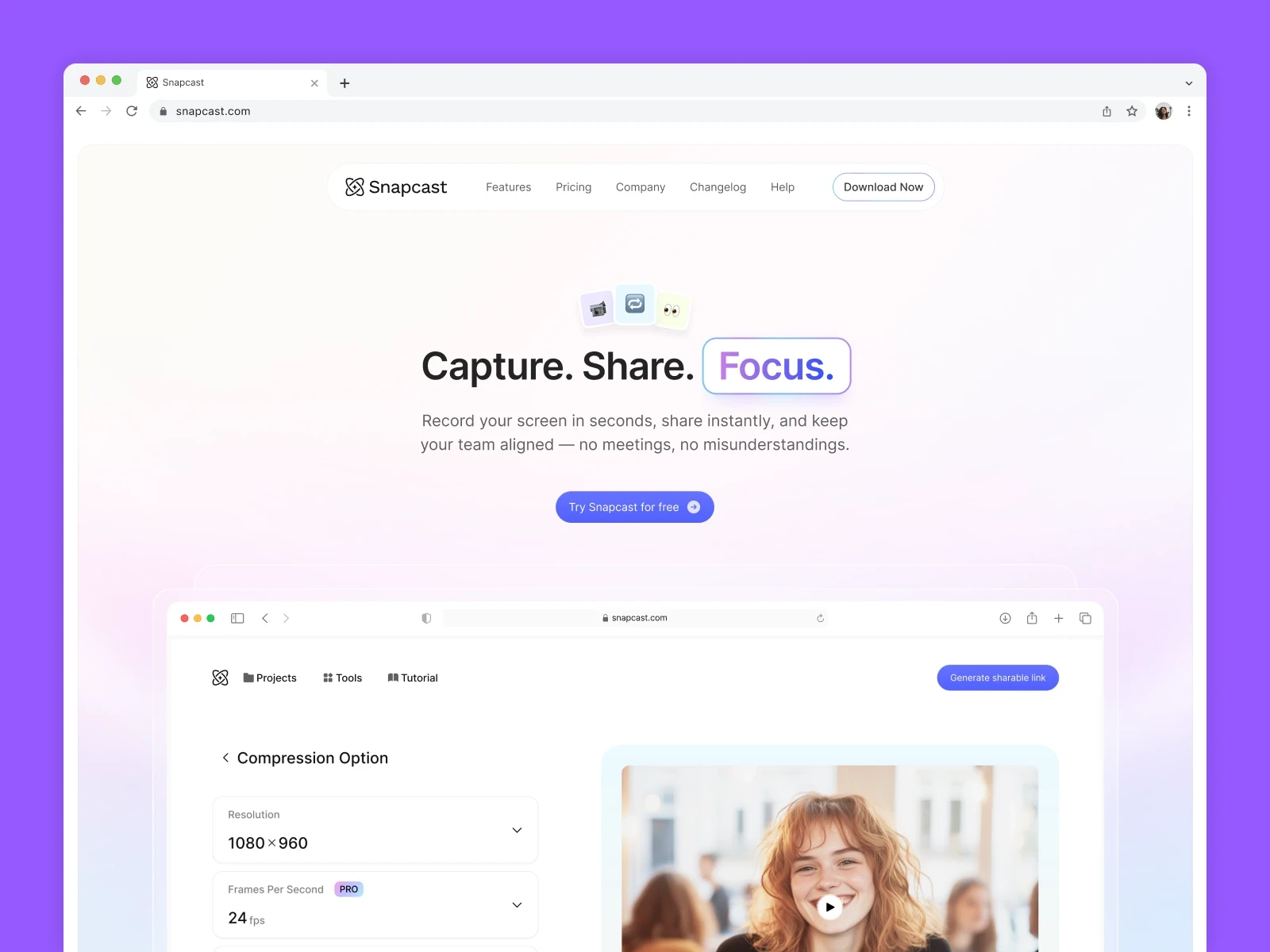 SnapCest SaaS landing page template – clean hero section with call-to-action and dashboard preview